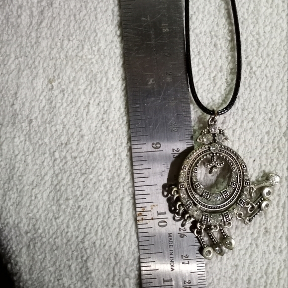 Silvertone crystal Premier designs pendant on black cord - Picture 2 of 6